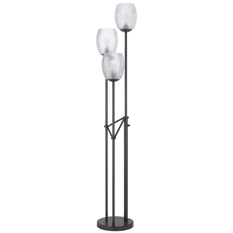 Three Light Traditional Shaped Floor Lamp With Clear Transparent Glass Novelty Shade - Black