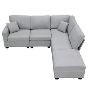 [VIDEO provided][New]89.8*60.2" Modern Sectional Sofa,5-Seat Modular Couch Set with Convertible Ottoman,L-Shape Linen Fabric Corner Couch Set with 2 Pillows for Living Room,Apartment,Office, 3 Colors