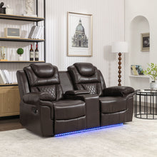 Load image into Gallery viewer, Home Theater Seating Manual Recliner Loveseat With Hide-Away Storage, Cup Holders And Led Light Strip For Living Room
