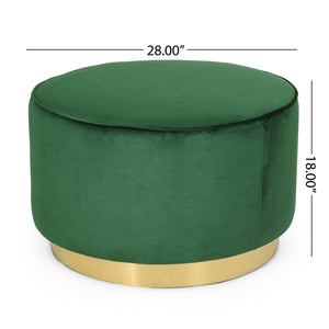 Round Velvet Ottoman, Upholstered Foot Stool For Living Room, Entryway - Emerald