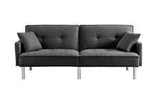 Load image into Gallery viewer, Polyester Blend Convertible Futon Sleeper Sofa And Toss Pillows With Silver Legs - Dark Gray
