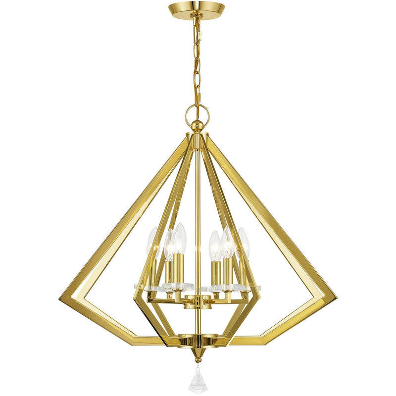 26" Six Light Dimmable Chandelier With Shades - Brass