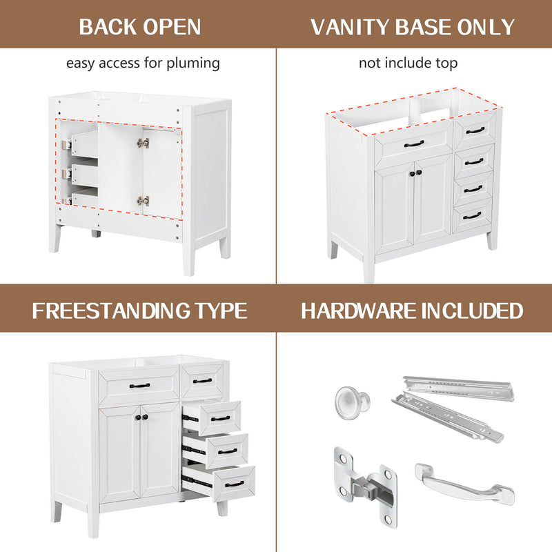Modern Bathroom Vanity Base Only, 2 Doors And 3 Drawers