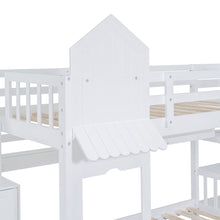 Load image into Gallery viewer, Twin-Over-Twin Castle Style Bunk Bed with 2 Drawers 3 Shelves and Slide - White
