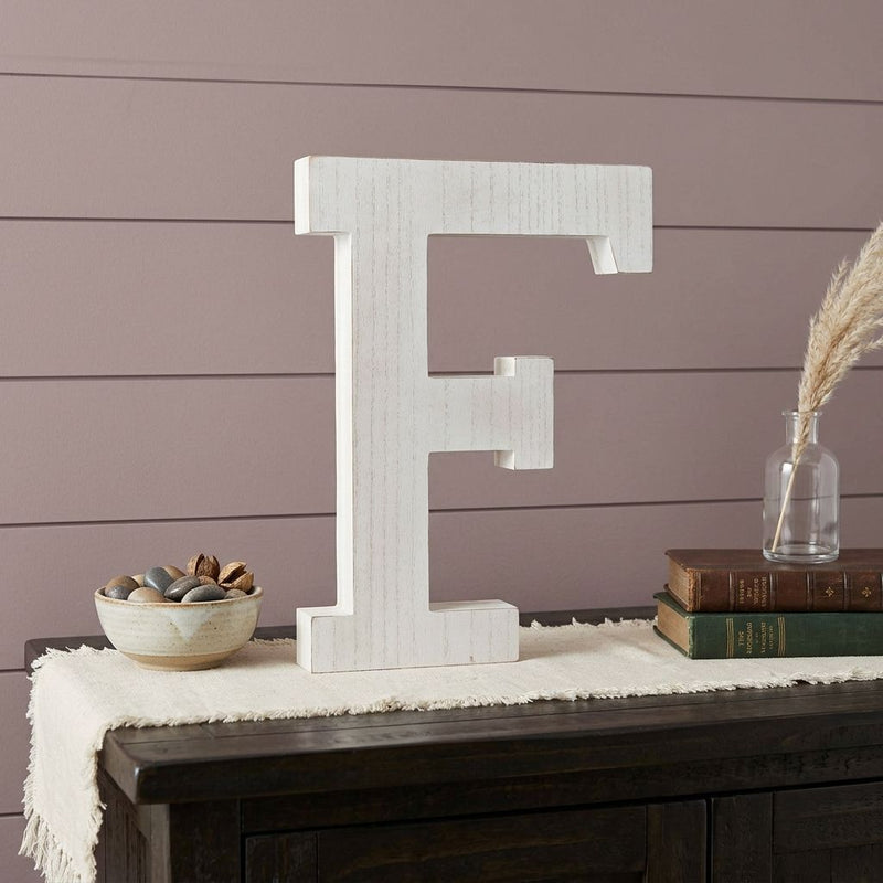 Wash Wooden Initial Letter F Sculpture - White