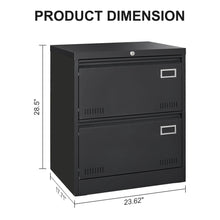 Load image into Gallery viewer, 2 Drawer Metal Lateral File Cabinet With Lock, Office Vertical Files Cabinet For Home Office, Locking Metal File Cabinet - Black
