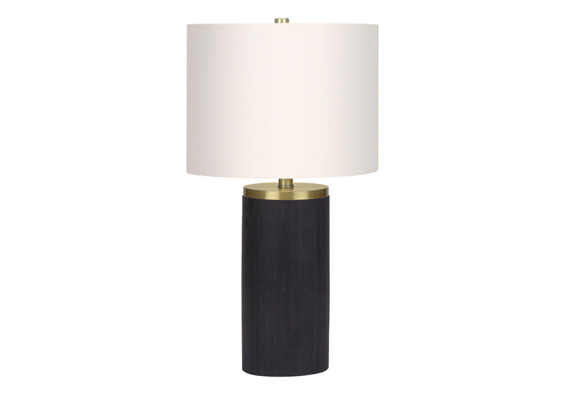 Concrete Cylinder Table Lamp With Ivory Drum Shade - Black And Gold