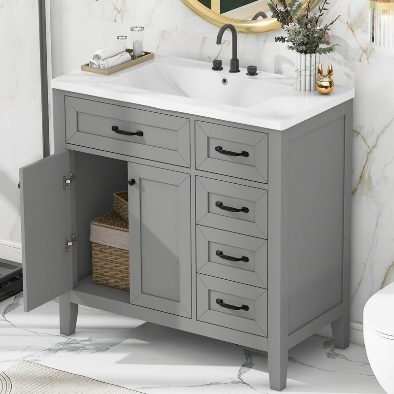 Modern Bathroom Vanity With Sink, Freestanding Design With Drawers And Doors