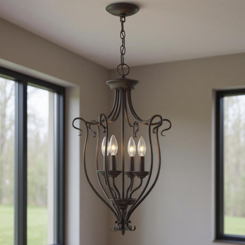 27'' Four Light Dimmable Chandelier With Shades - Bronze