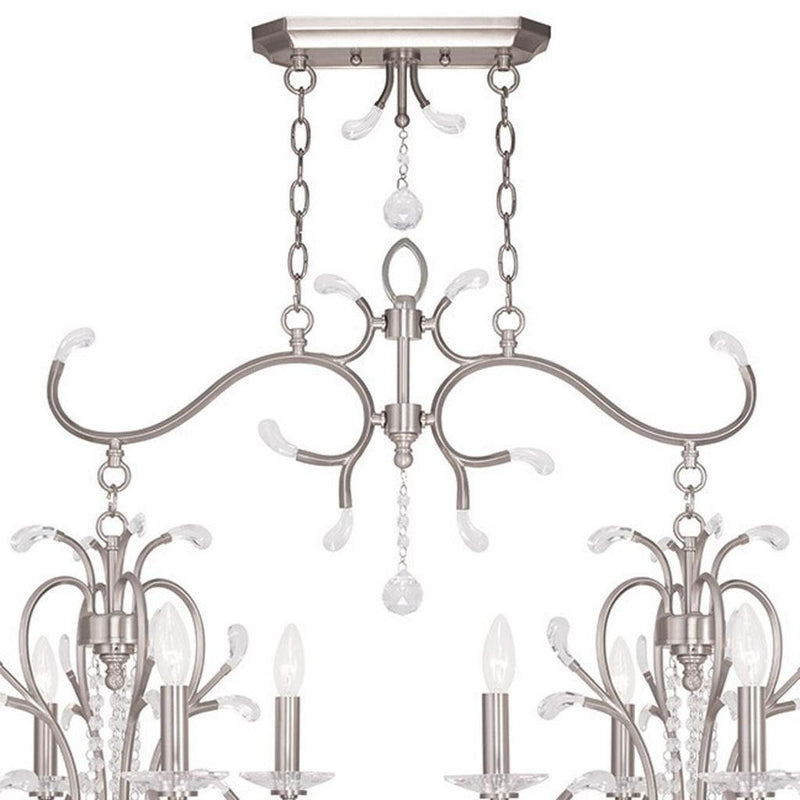 29" Eight Light Metal Dimmable Chandelier With Shades - Nickel / Clear