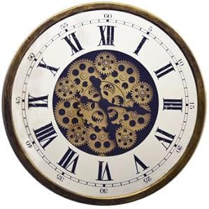 Silent Skeleton Exposed Gear Round Wall Clock (626343) - Antiqued Gold / White / Black