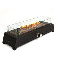 Load image into Gallery viewer, Tabletop, Propane Gas Fire Pit With Quick Connect Joint, Glass Wind Guard And Lava Rock, Outdoor, Portable - Black
