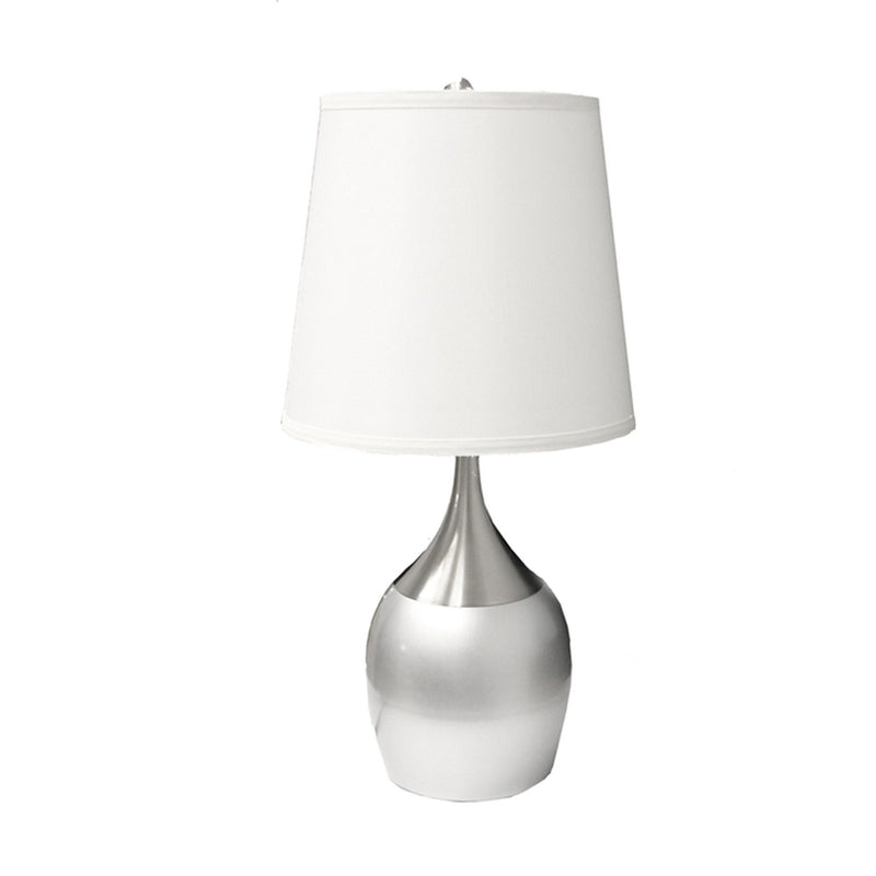 Metal Gourd Table Lamp With White Tapered Drum Shade - Silver