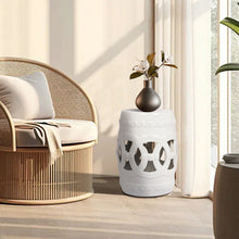 Load image into Gallery viewer, Elegant Glazed Ceramic Drum Stool Indoor / Outdoor Side Table Accent Garden Stool - White
