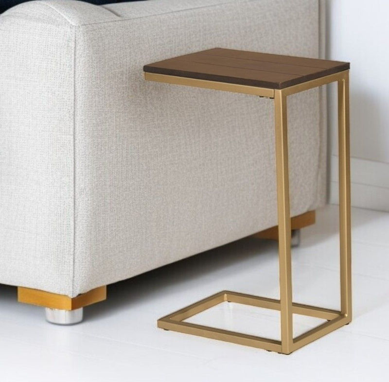 Solid Wood Rectangular End Table - Gold And Elm