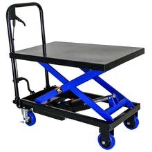 Load image into Gallery viewer, Hydraulic Lift Trolley, 500 Lbs Capacity, With 4 Wheels, For Material Handling And Transportation - Black / Blue
