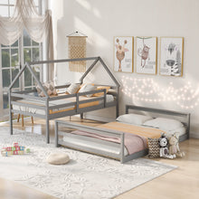 Load image into Gallery viewer, Twin over Full House Bunk Bed with Built-in Ladder,Gray
