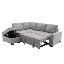 Load image into Gallery viewer, Sleeper Sectional Sofa, L-Shape Corner Couch Sofa-Bed with Storage Ottoman &amp; Hidden Arm Storage &amp; USB Charge  for Living Room Apartment, Gray
