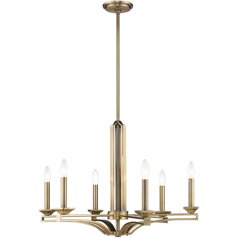 27'' Six Light Dimmable Chandelier With Shades - Antiqued Brass