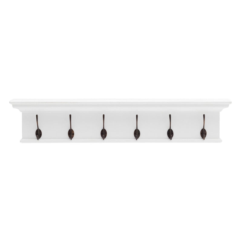 39" Classic Wood Six Hook Hanging Coat Rack - White