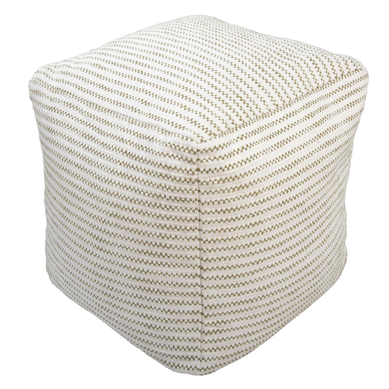 Cotton Blend Striped Cube Pouf Ottoman - Sage Green And Ivory