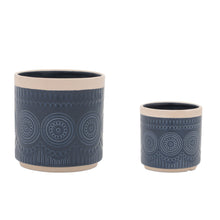 Load image into Gallery viewer, Geometric Round Pot Planters (Set of 2) - Beige / Blue
