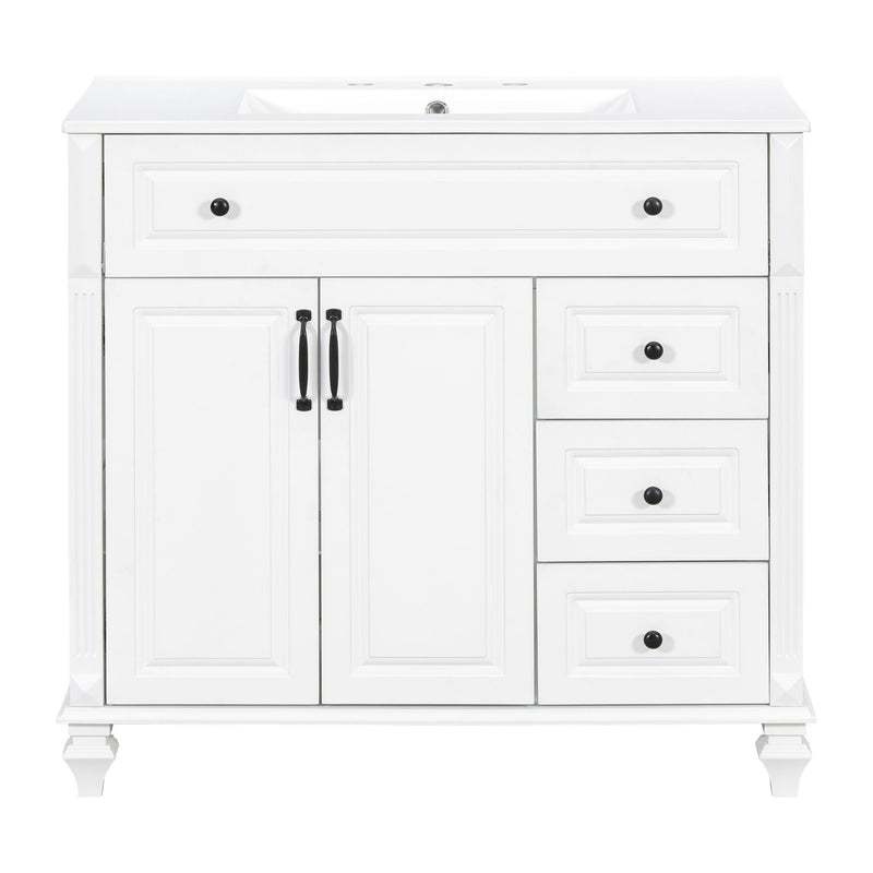Modern Bathroom Vanity With Sink, 3 Drawers & 2 Doors