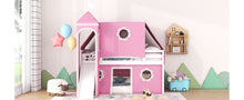 Load image into Gallery viewer, Twin Size Bunk Bed with Slide Pink Tent and Tower - Pink
