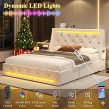 Load image into Gallery viewer, Wingback Upholstered Bed Frame With LED Lights, Charging Station
