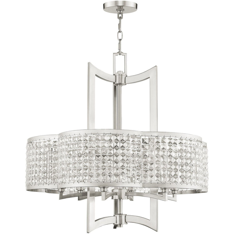 26'' Six Light Dimmable Chandelier With Shades - Nickel
