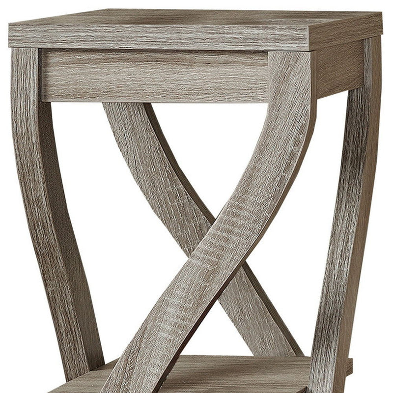 Wood Square End Table With Two Shelves - Deep Taupe