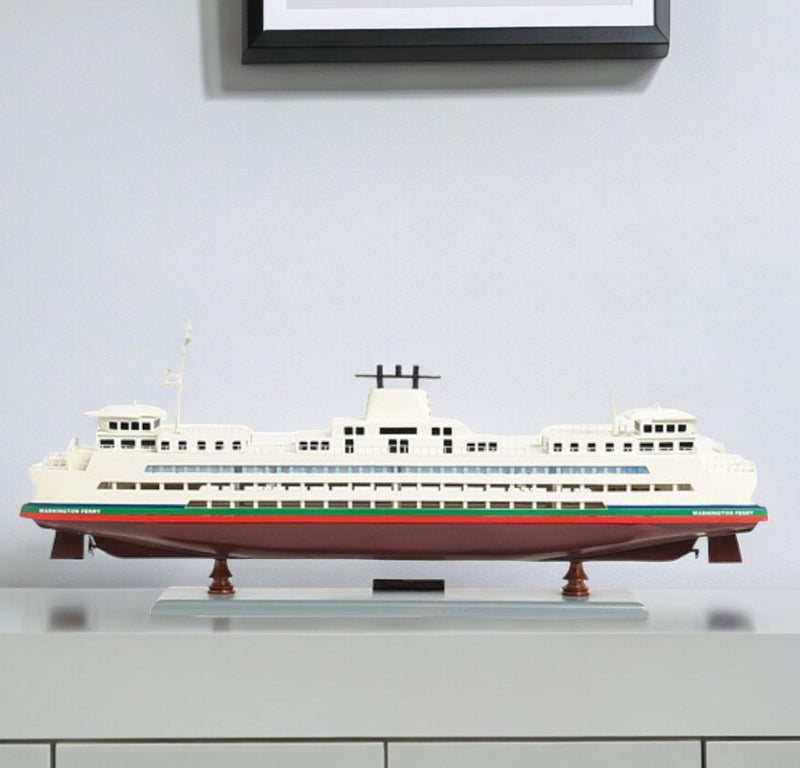 Washington Ferry Boat Hand Painted Decorative Boat - Brown / White
