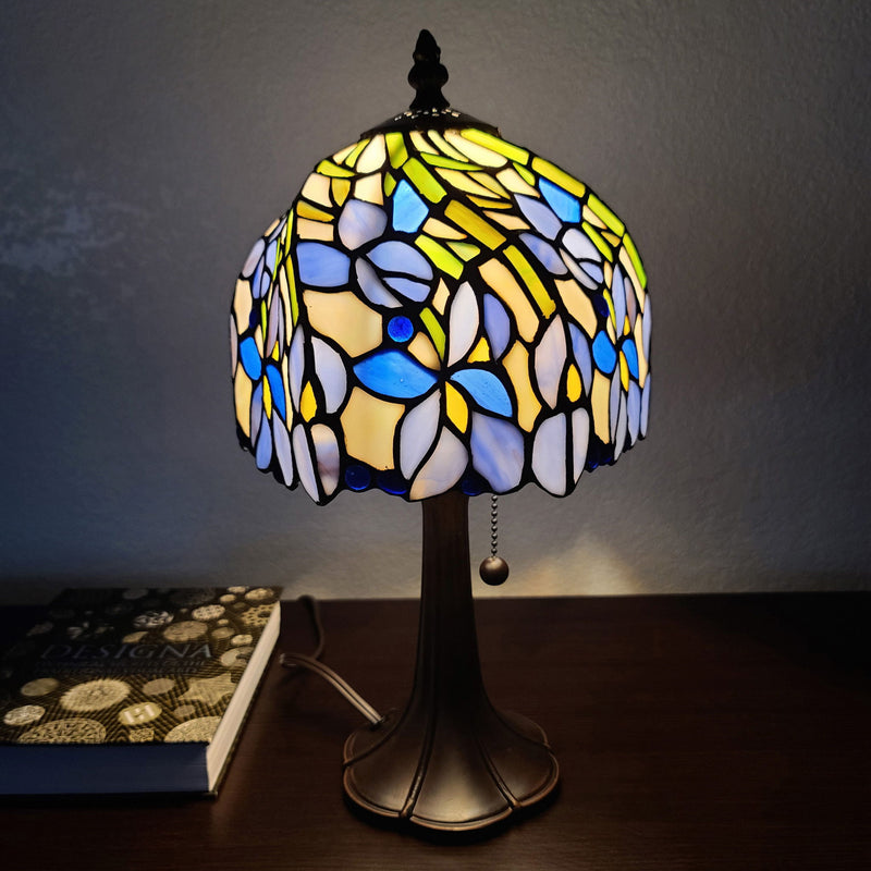 Metal Candlestick Table Lamp With Blue Dome Shade - Dark Brown