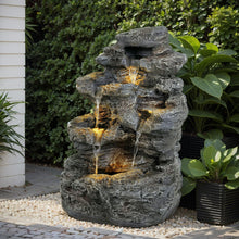 Load image into Gallery viewer, Concrete Rock Waterfall Fountain With LED Lights, Outdoor Garden Decor
