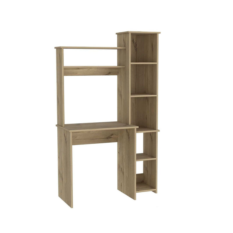 2 Piece Set Computer Desk With Hutch And Bookshelf - Oak