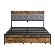 Load image into Gallery viewer, Modern Bed Frame With LED Lights, Upholstered Headboard, USB Charging
