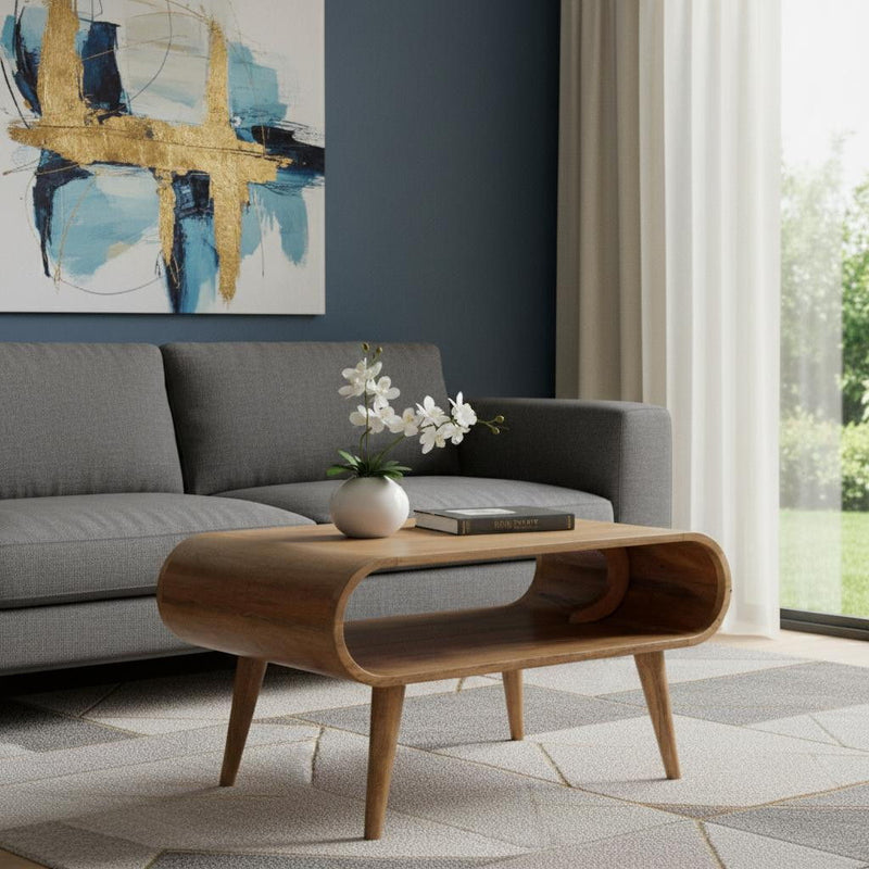 32" Solid Wood Coffee Table With Shelf - Oak