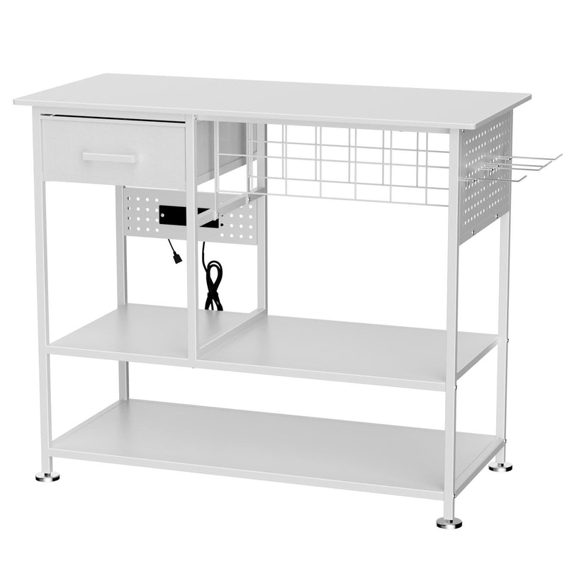 Large Heat Press Table With Charging Station, Movable Workbench For Diy Sublimation - White