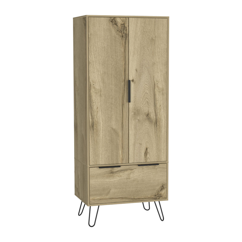 74" Wood Two Door Single Drawer Combo Dresser - Oak
