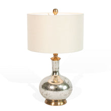 Load image into Gallery viewer, Glass LED Table Lamp With Ivory Drum Shade - Silver Metallic
