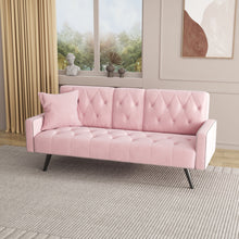 Load image into Gallery viewer, Sofa Bed With Nail Head Trim And Cup Holders - Pink
