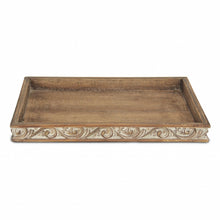 Load image into Gallery viewer, 17" Distressed Finish Wood Tray With Side Carvings - Brown
