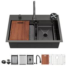 Load image into Gallery viewer, Drop In Waterfall Kitchen Sink With Pull Out Faucet &amp; Cup Washer
