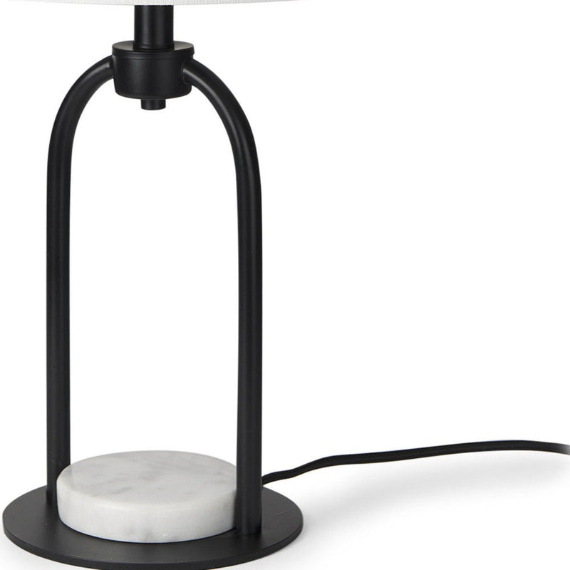 22" Metal Round Bedside Lamp With White Drum Shade - Black