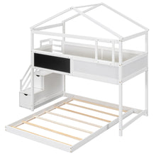 Load image into Gallery viewer, Twin over Full House Bunk Bed with Storage Staircase and Blackboard,White(Old SKU: GX001701AAK)
