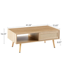 Load image into Gallery viewer, 41.34" Rattan Coffee Table, Sliding Door For Storage, Solid Wood Legs, Modern Table For Living Room
