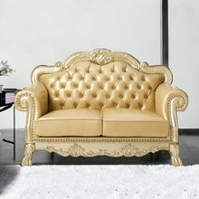 Load image into Gallery viewer, Faux Leather Loveseat And Toss Pillows - Bone / Gold
