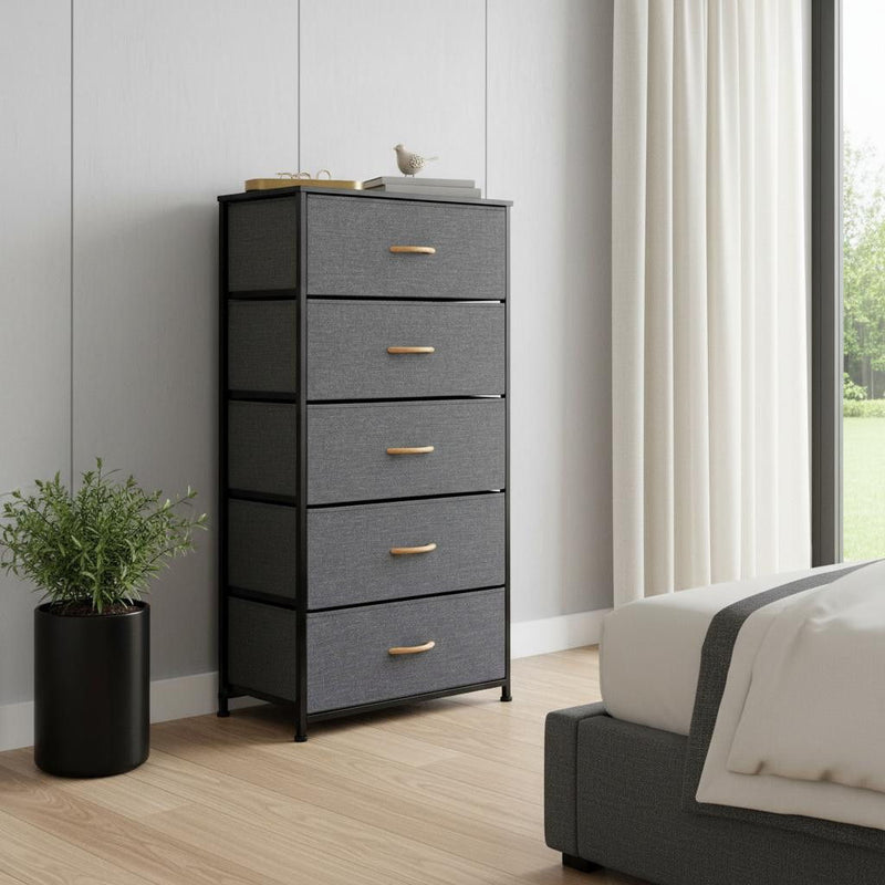 Fabric Five Drawer Chest - Gray / Black