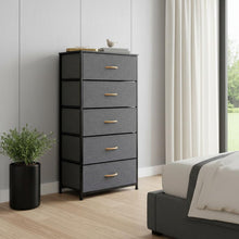 Load image into Gallery viewer, Fabric Five Drawer Chest - Gray / Black
