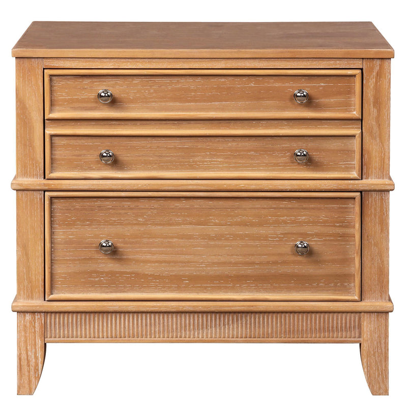 Solid Wood Ribbed Texture Three Drawer Nightstand (Set of 2) - Natural